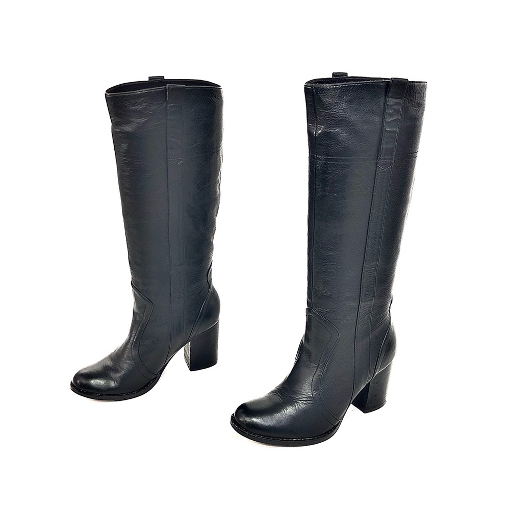 Steve Madden Black Leather Knee-High Heeled Boots - Picture 7 of 12